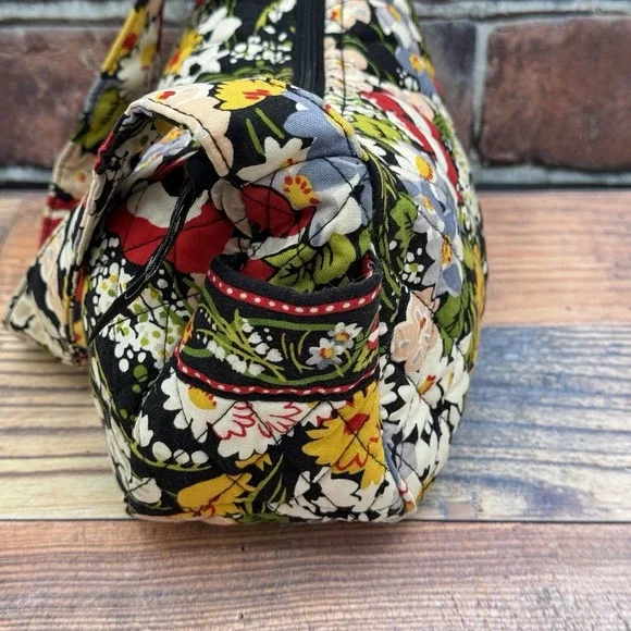 Vera Bradley Black Floral Quilted Shoulder Bag with Red, Yellow & Green Accents - Picture 3 of 8